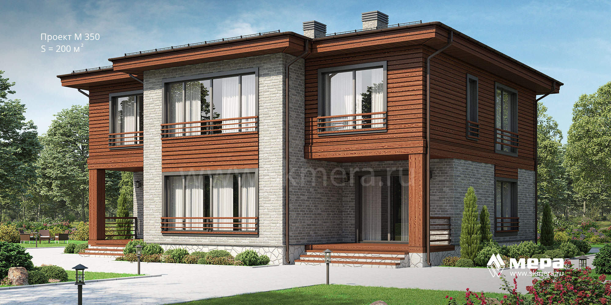 Современный дом из кирпича по проекту M350