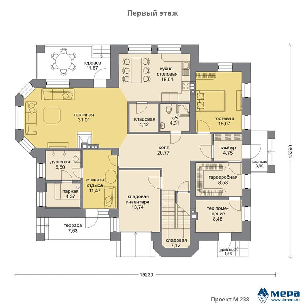 Дом из кирпича по проекту M238