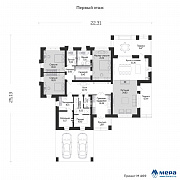 Планировки: Одноэтажный коттедж в стиле Райта по проекту M469 