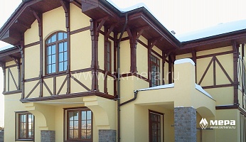 Фасады: Кирпичный коттедж в стиле фахверк в Павловске №1