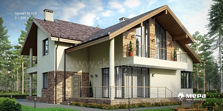 Двухэтажный кирпичный дом с чердачной крышей по проекту М219.
